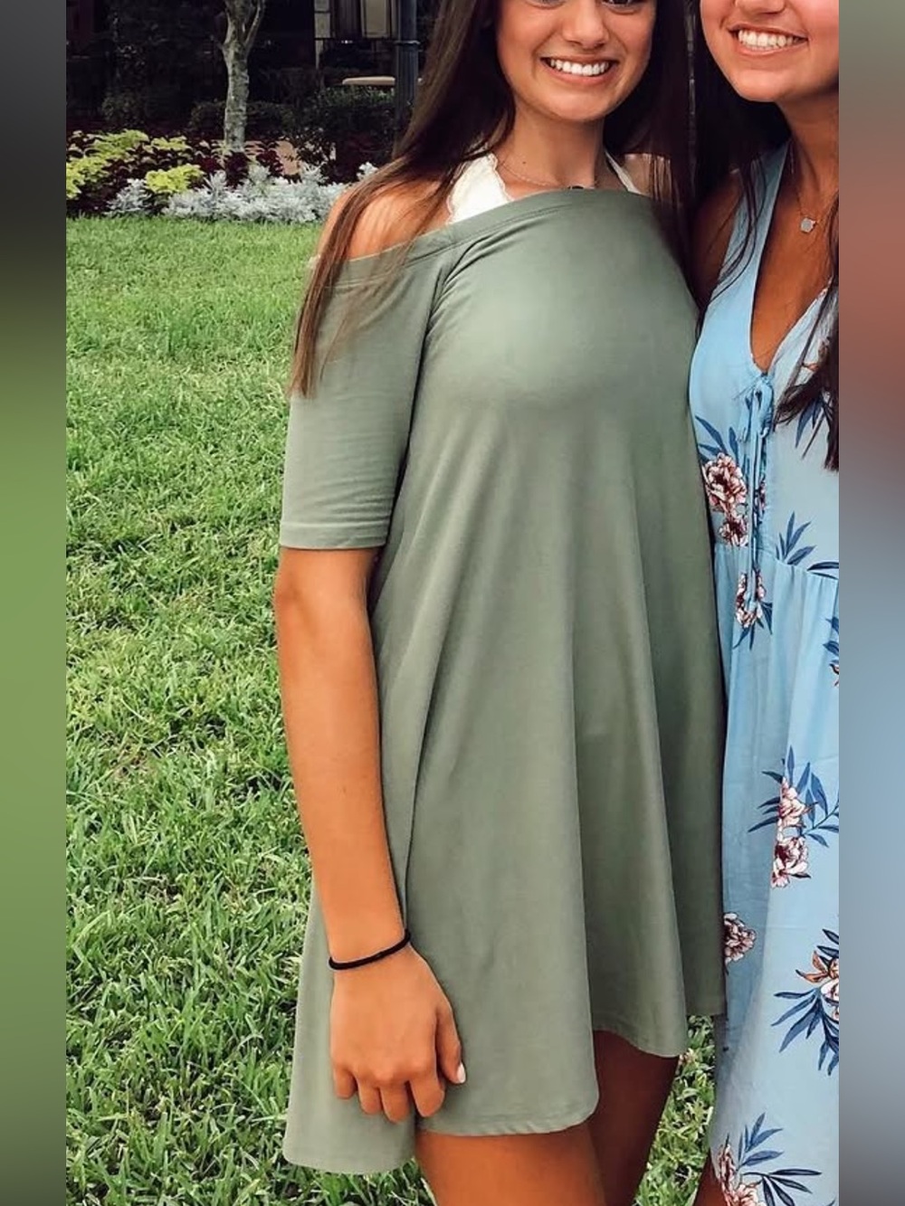Derek Heart Olive Off-Shoulder Swing Dress